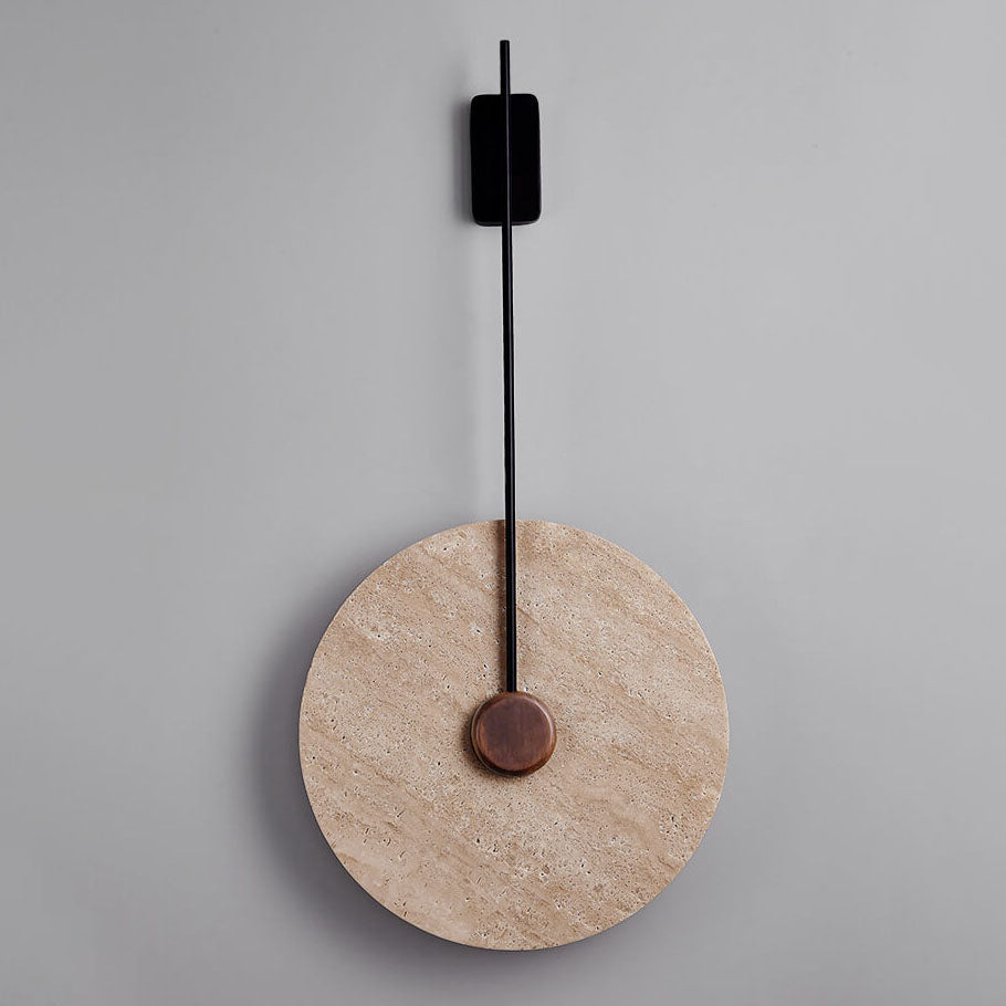 Skandinavische moderne minimalistische runde Eisen-Gelbe Travertin-LED-Wandleuchte 