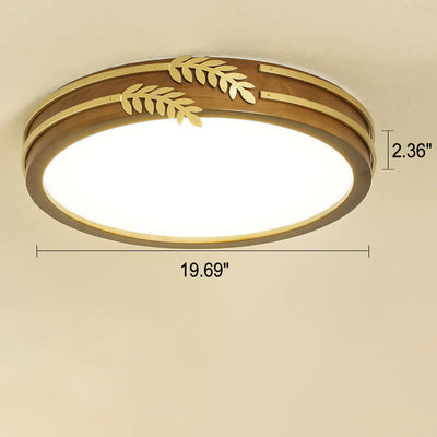 New Chinese Walnut Creative Golden Wheat Ear Decoration Design LED Flush Mount Light