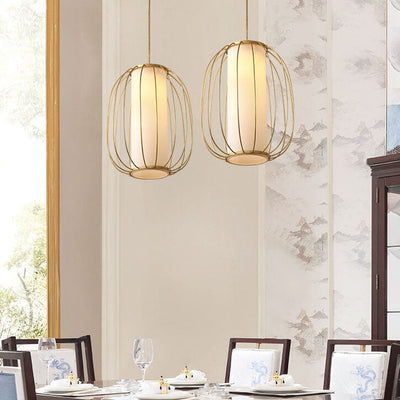 Neuer chinesischer Stil Vollkupfer-Laternen-Design Stofflampenschirm 1-Licht Pendelleuchte 