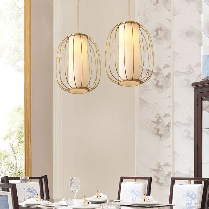 Neuer chinesischer Stil Vollkupfer-Laternen-Design Stofflampenschirm 1-Licht Pendelleuchte 