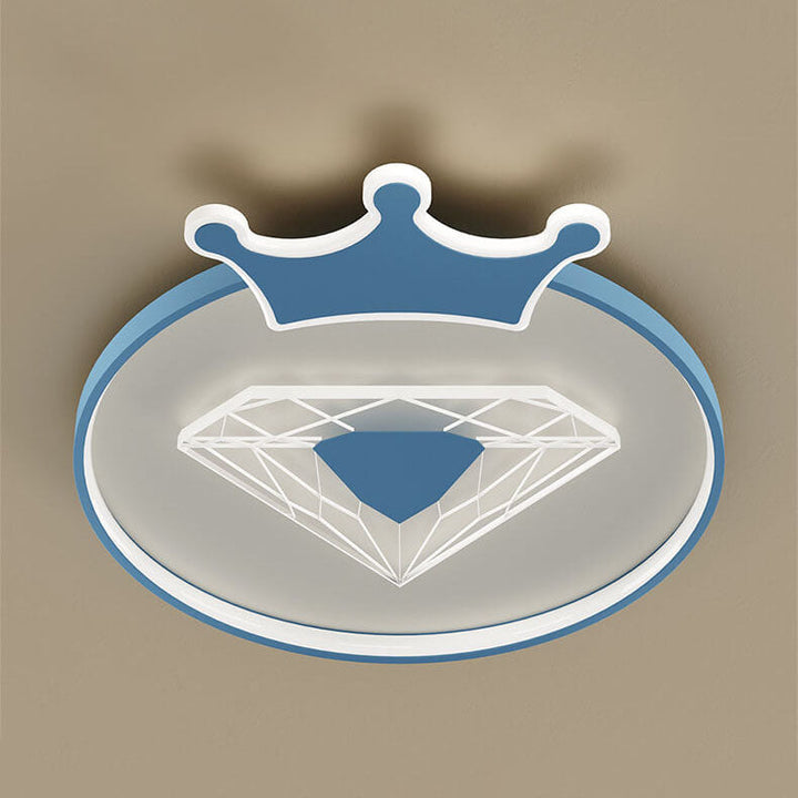 Creative Simplicity Round Crown Diamond Acrylic Shade LED Kids Flush Mount Ceiling Light