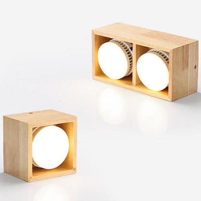 Japanese Minimalist Square Solid Wood Spotlight LED Flush Mount Ceiling Light