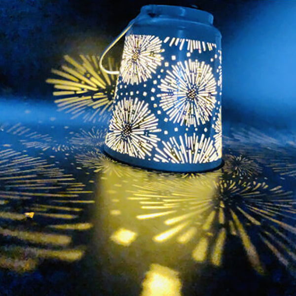 Modern Solar Iron Lantern Fireworks Projection LED Outdoor Waterproof Garden Light