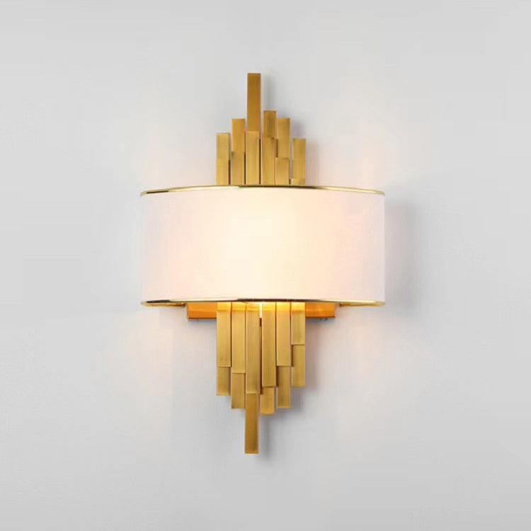Modern Luxury Iron Straight Line Fabric Cylinder Shade 2-Light Wall Sconce Lamp For Living Room