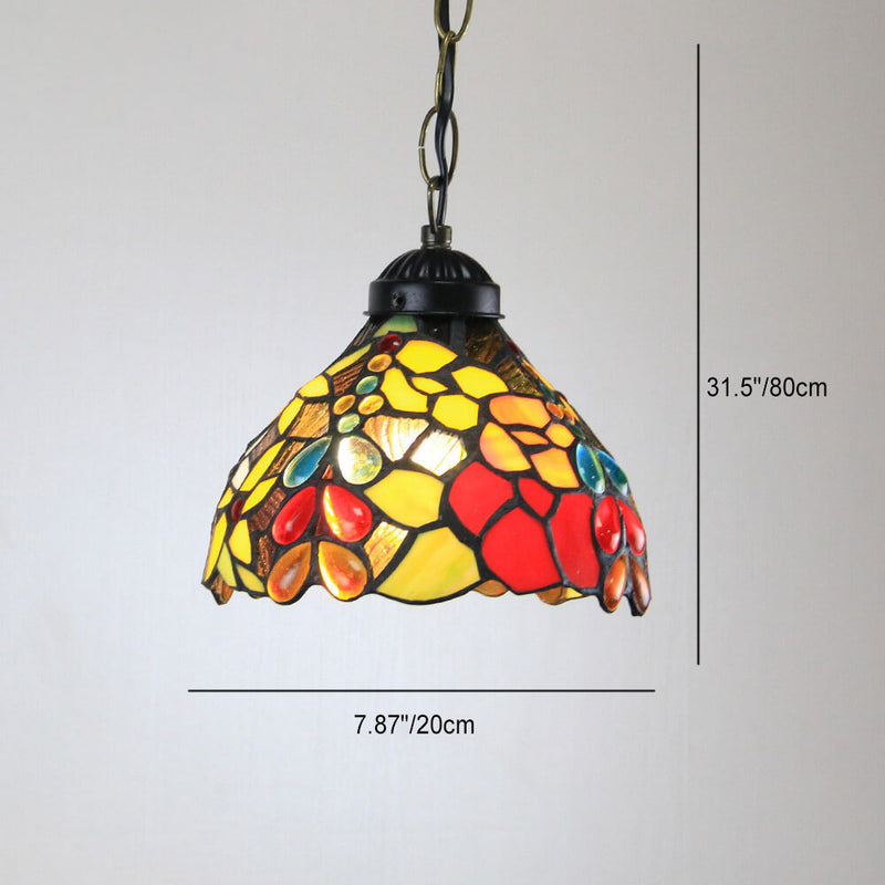 Tiffany Rustic Rose Beads Stained Glass 1-Light Pendant Light