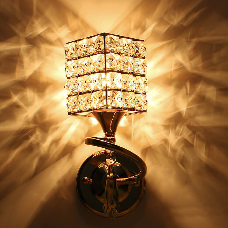 Modern Luxury Crystal Cylindrical Square 1-Light Wall Sconce Lamp