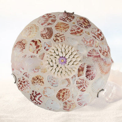 European Mediterranean Shell Art Round LED Flush Mount Ceiling Light