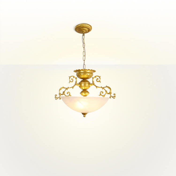 European Luxury Glass  Bowl Iron Branch 3-Light Chandelier