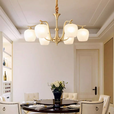 Modern Luxury Round Bud Iron Brass Glass 3/5/6/8/10 Light Chandelier For Living Room