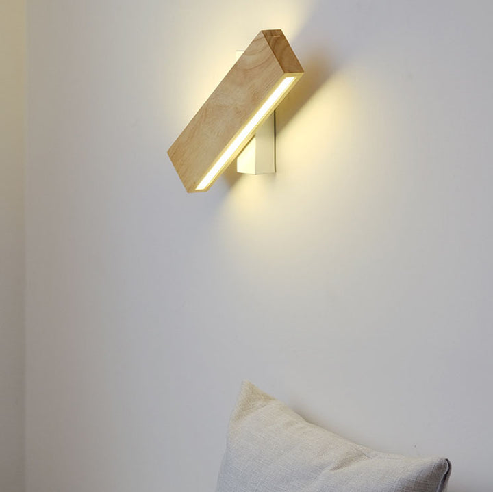 Contemporary Nordic Log Rectangular Flat Rotatable Solid Wood Acrylic LED Wall Sconce Lamp