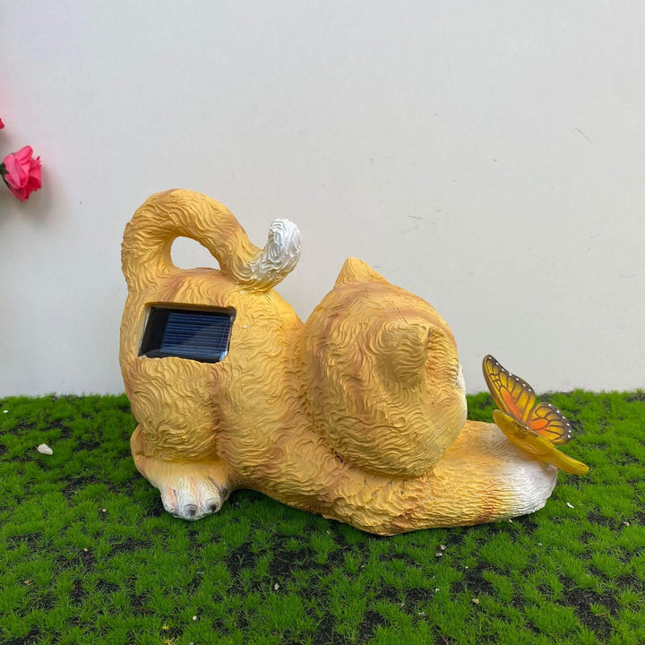Lumière décorative en résine LED avec chaton mignon et papillon solaire pour l&