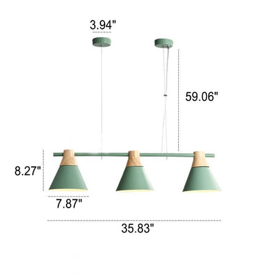 Nordic Macaron Cone Shade Wood Top 3-Light Chandelier