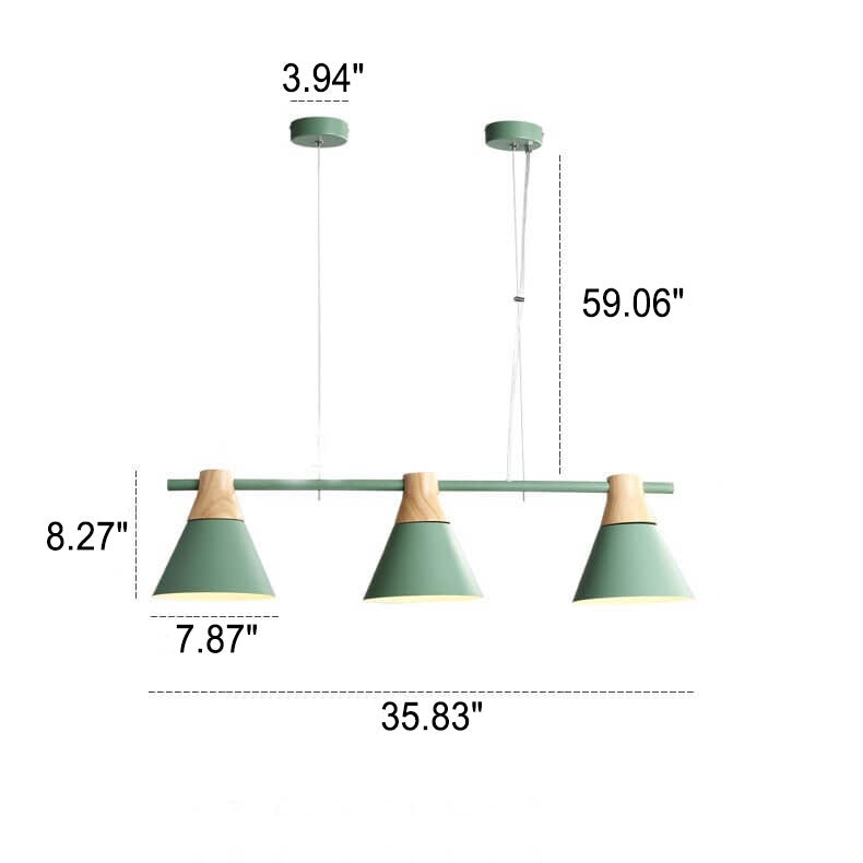 Nordic Macaron Cone Shade Wood Top 3-Light Kronleuchter