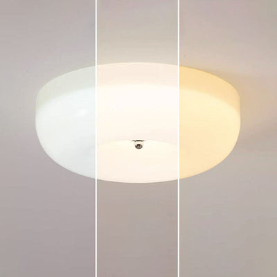 Contemporary Nordic Creamy Yellow Pudding Glass Shade Iron LED Flush Mount Ceiling Light For Living Room