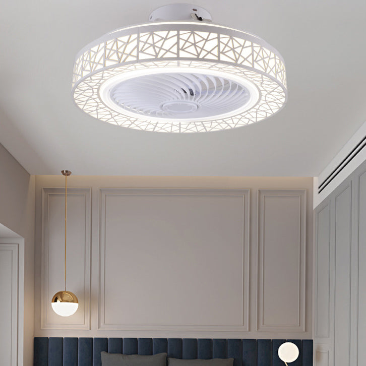 Modern Luxury Round Lace LED Flush Mount Ceiling Fan Light