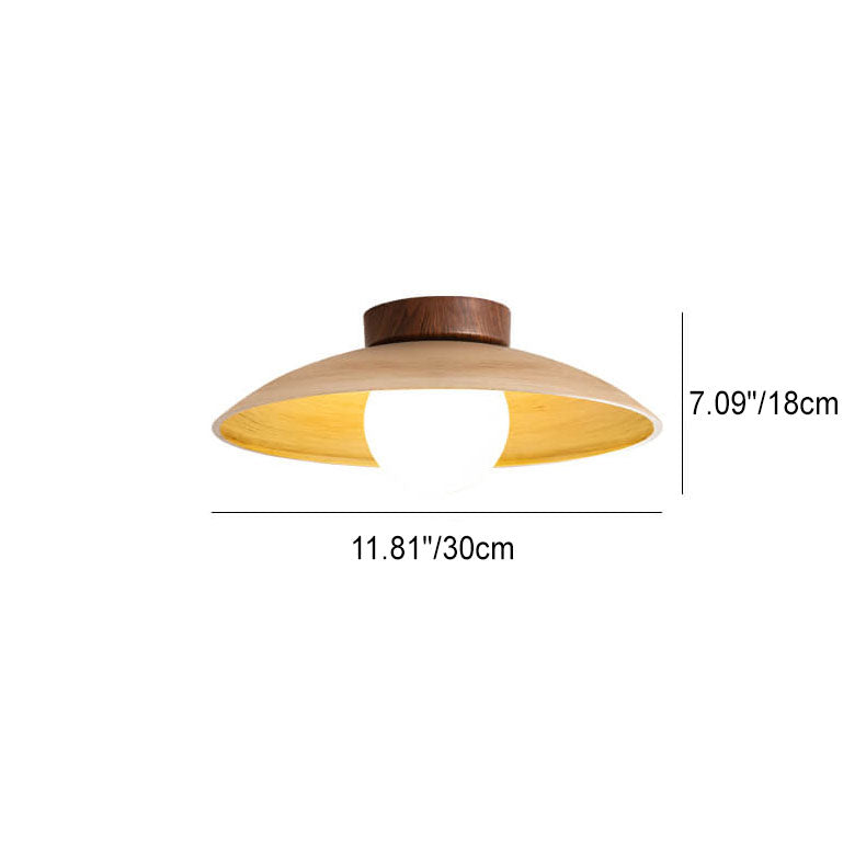 Japanese Wabi-Sabi Faux Woodgrain Flying Saucer Design 1-Light Semi-Flush Mount Ceiling Light