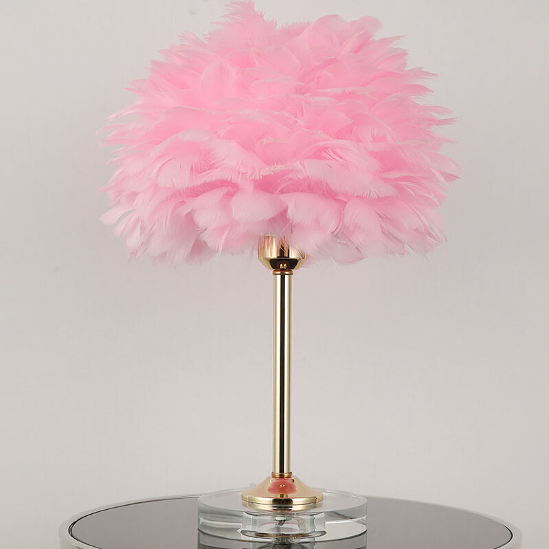 Lampe de table moderne à 1 lumière avec base en cristal et plumes 