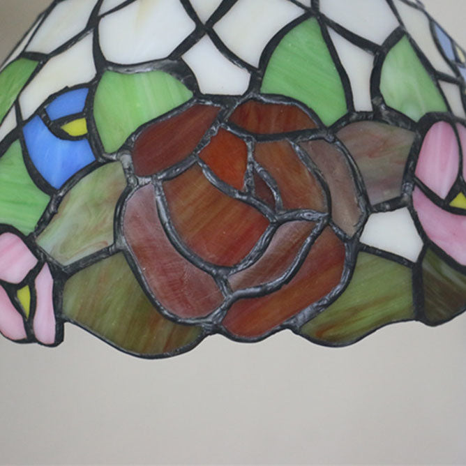 Vintage Tiffany Stained Floral Glass Dome 1-Light Wall Sconce Lamp