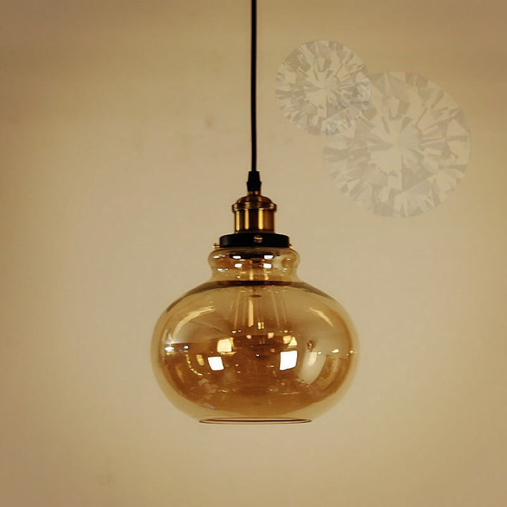 Suspension Luminaire Rétro Industriel en Verre Rond en Forme de Gourde à 1 Lumière 