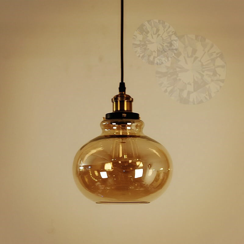 Suspension Luminaire Rétro Industriel en Verre Rond en Forme de Gourde à 1 Lumière 