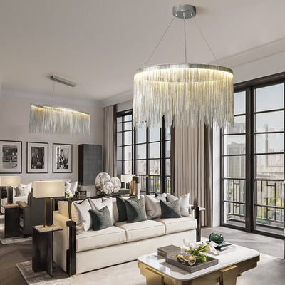 Contemporary Creative Round Tassel Aluminum LED Pendant Light For Living Room