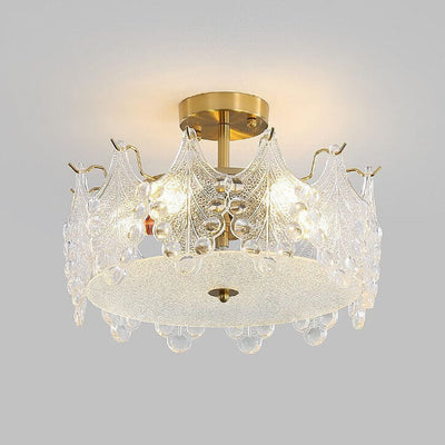 French Luxury Glass Round Drum 5/6/8 Light Semi-Flush Mount Ceiling Light