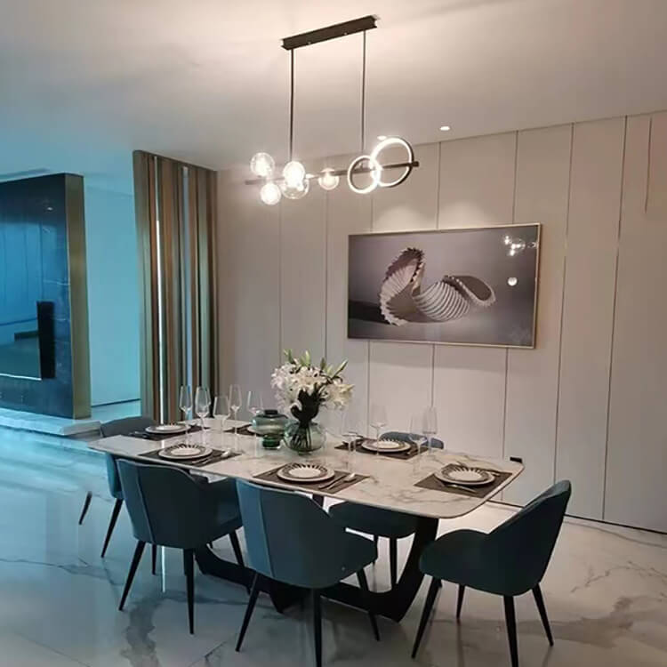 Contemporary Luxury Glass Iron Ball Ring 5-Light Island Light Chandelier For Dining Room