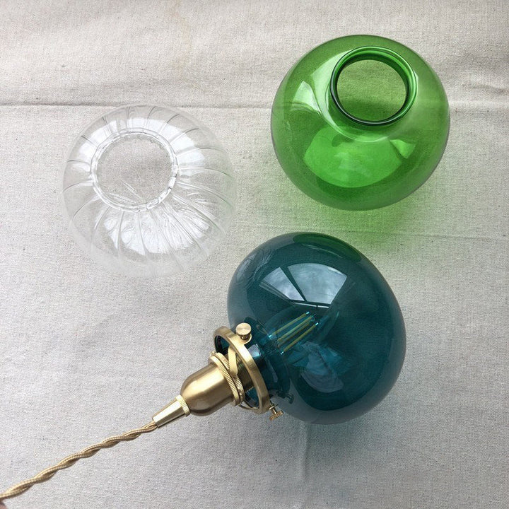 Traditionelle japanische Messingglas-Kürbisschirm-Pendelleuchte mit 1 Licht für Wohnzimmer 