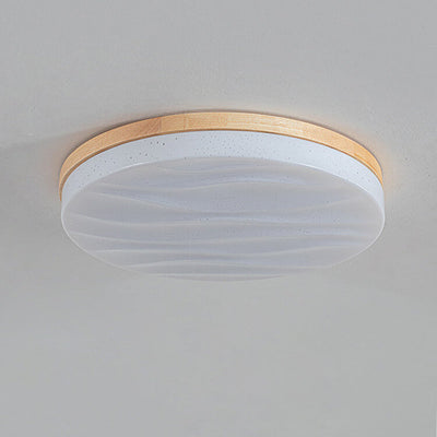 Modern Minimalist Solid Wood Edging PVC Round Shade LED Flush Mount Ceiling Light For Living Room