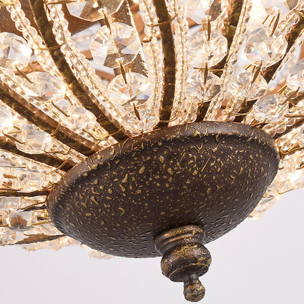Traditionelle Vintage Halbkreis Eisen Kristall 3-Licht Unterputz Deckenleuchte für Schlafzimmer 