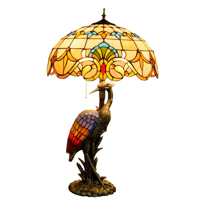 Lampe de table Tiffany en verre teinté à 3 lumières, luxe léger rétro européen, grue féminine 