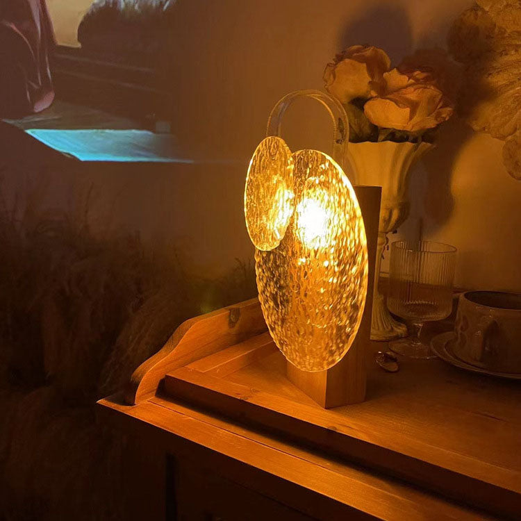 Kreative Massivholz-Acryl-Licht-Schatten-Wasser-Muster Drehbare LED-Ambient-Tischlampe 