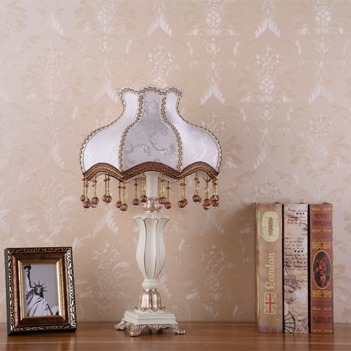 European Luxury Fabric Cone Tassel Resin 1-Light Table Lamp