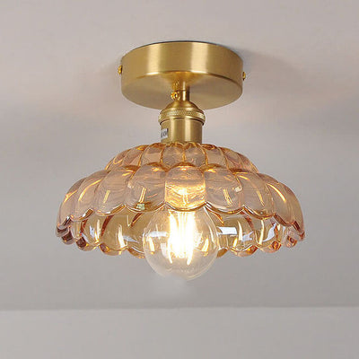 Vintage Brass Glass Dome 1-Light Semi-Flush Mount Ceiling Light