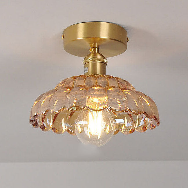 Vintage Brass Glass Dome 1-Light Semi-Flush Mount Ceiling Light