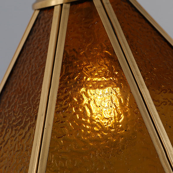 Traditional Vintage Petal Cone Glass Copper 1-Light Pendant Light for Living Room