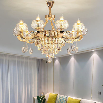 Modern Luxury Round Candelabra Zinc Alloy Crystal 9/11/14/19 Light Chandelier