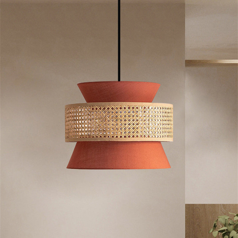 Suspension lumineuse 1 lumière en rotin rond traditionnel japonais pour salon 
