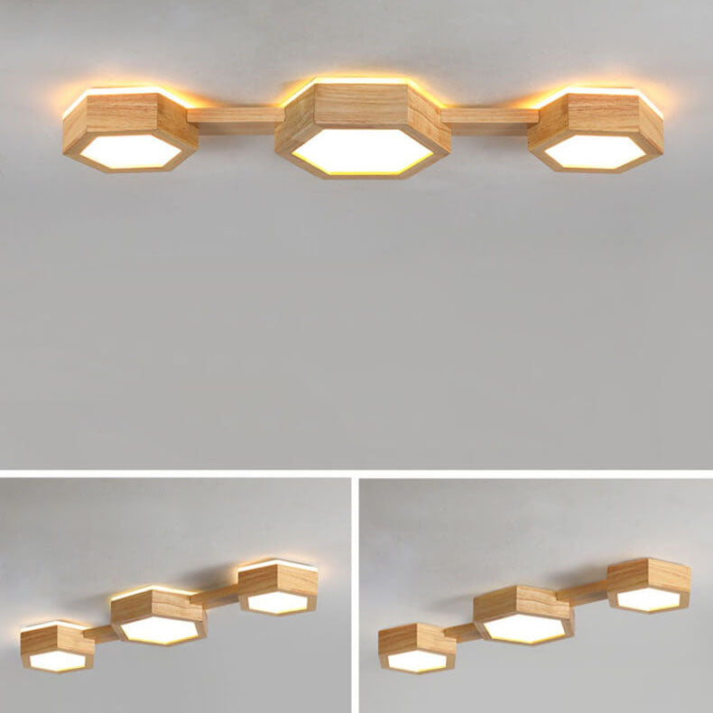 Plafonnier encastré à LED à géométrie hexagonale en bois simple et moderne 