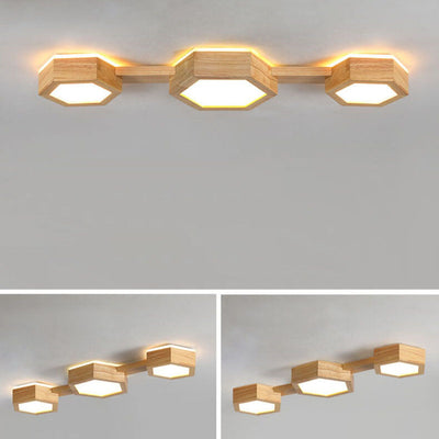 Modern Simple Wooden Hexagonal Geometry LED Flush Mount Ceiling Light