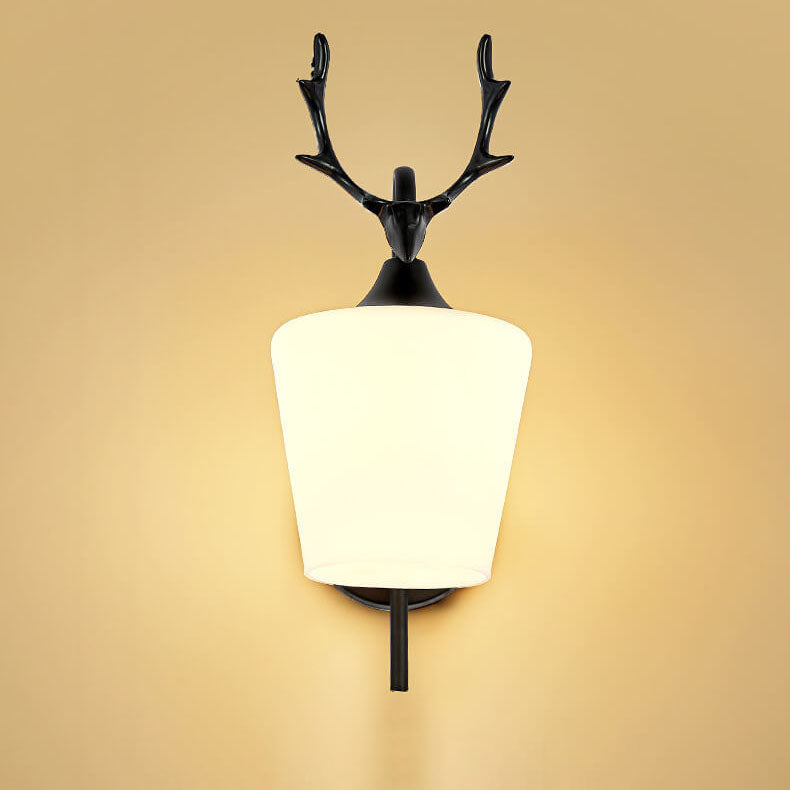 Nordische kreative Wandleuchte mit Geweih-Design, Glasschirm in Kegelform, 1-flammig, für das Wohnzimmer 