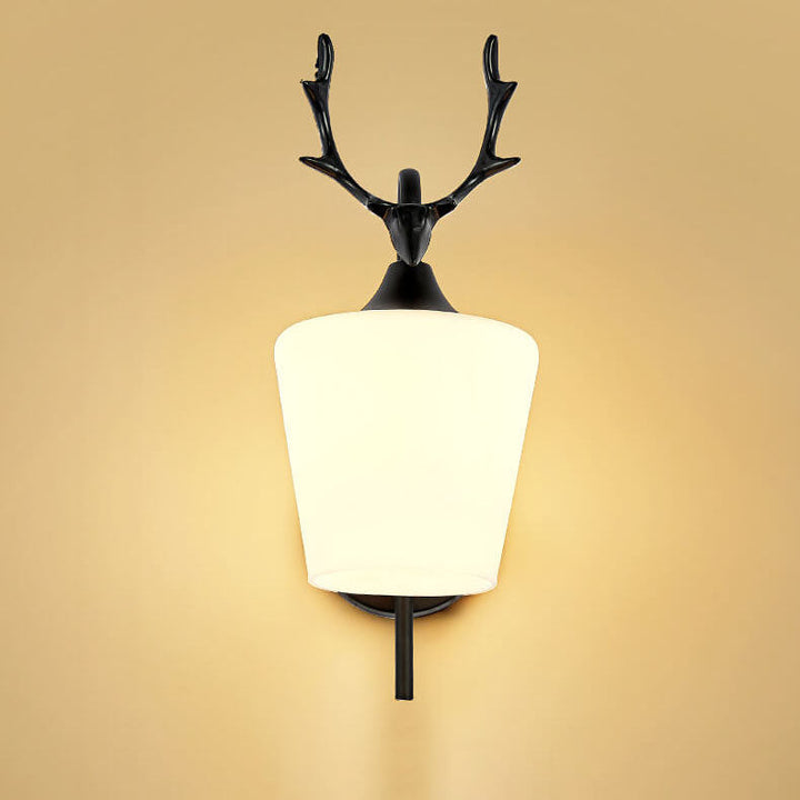 Nordische kreative Wandleuchte mit Geweih-Design, Glasschirm in Kegelform, 1-flammig, für das Wohnzimmer 