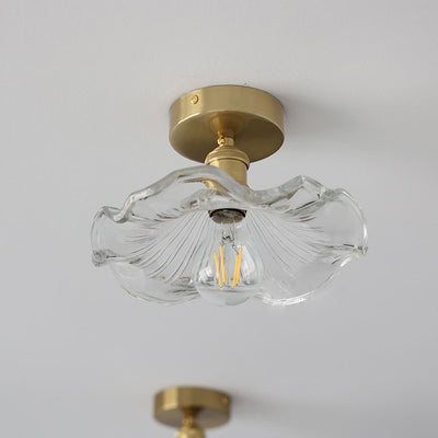Europäische Vintage Lotus Leaf Eisen Kupfer 1-Licht Semi-Flush Mount Light