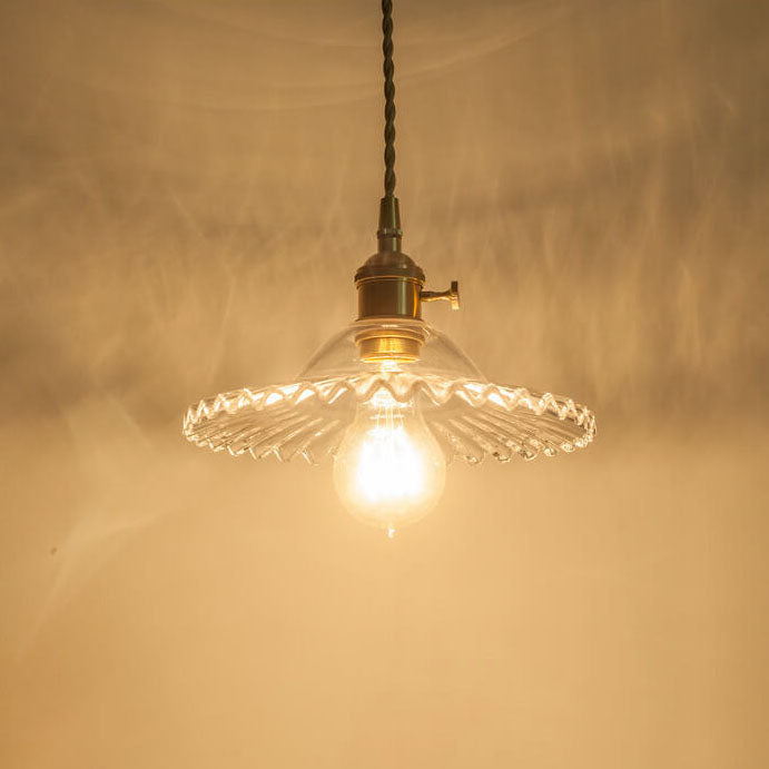 European Vintage Rustic Glass Copper 1-Light Pendant Light