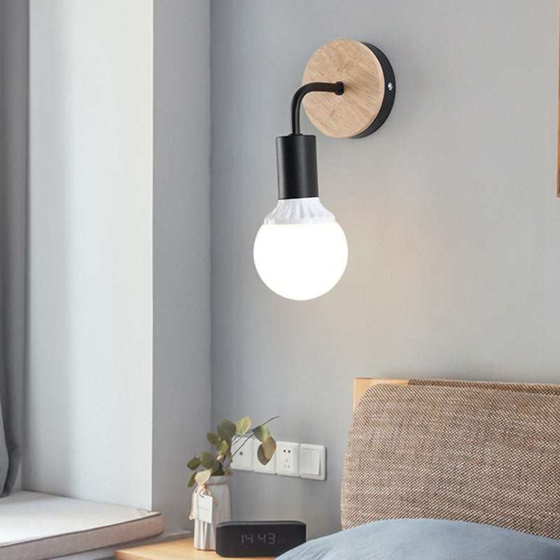 Lámpara Aplique de Pared de 1 Luz de Madera Curvada de Hierro de Simplicidad Moderna para Dormitorio 