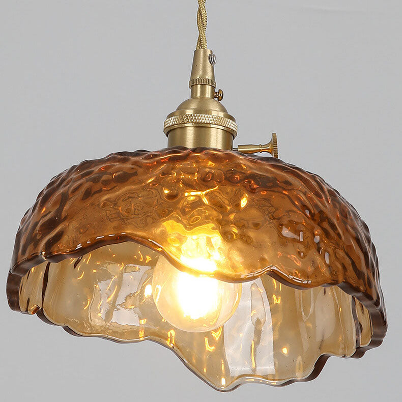 Suspension Luminaire à 1 Lumière en Laiton et Verre Texturé Vintage 