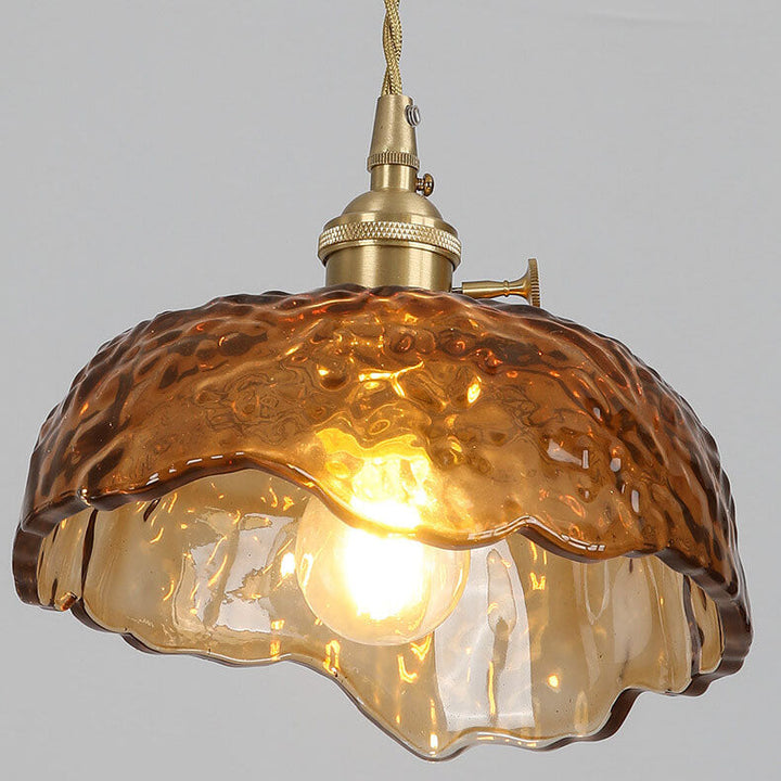 Suspension Luminaire à 1 Lumière en Laiton et Verre Texturé Vintage 