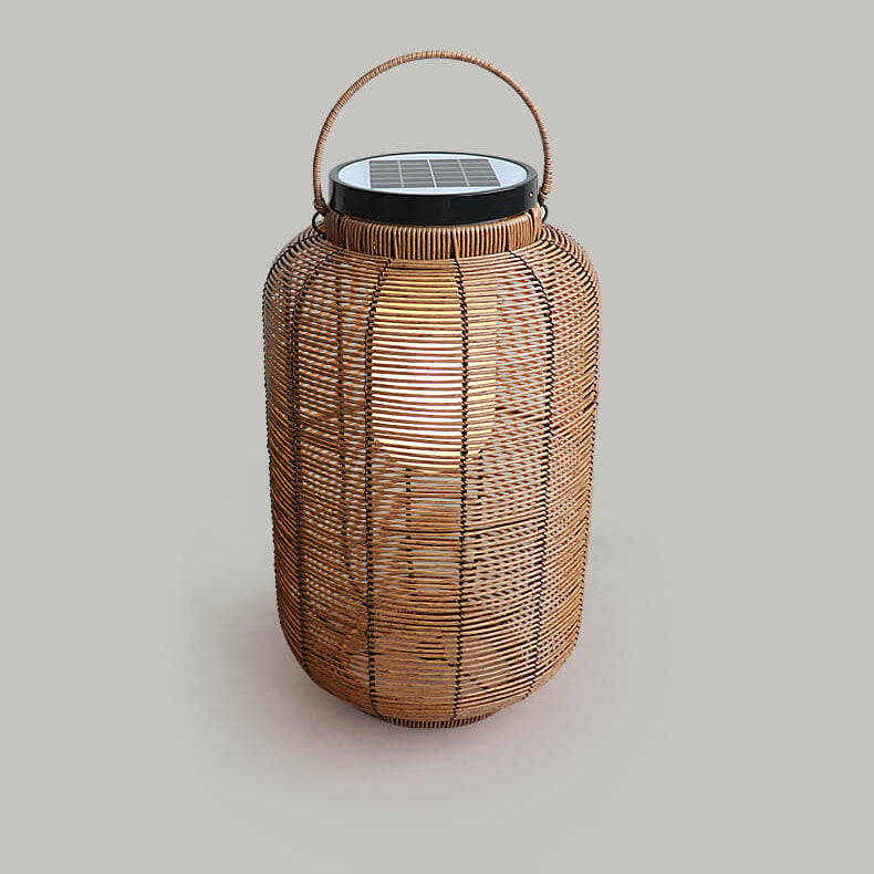 Traditionelle chinesische Solar-Gartenleuchte aus Eisen, Kunststoff und Rattan-Geflecht in runder Krugform mit LED, wasserdicht, für den Außenbereich 
