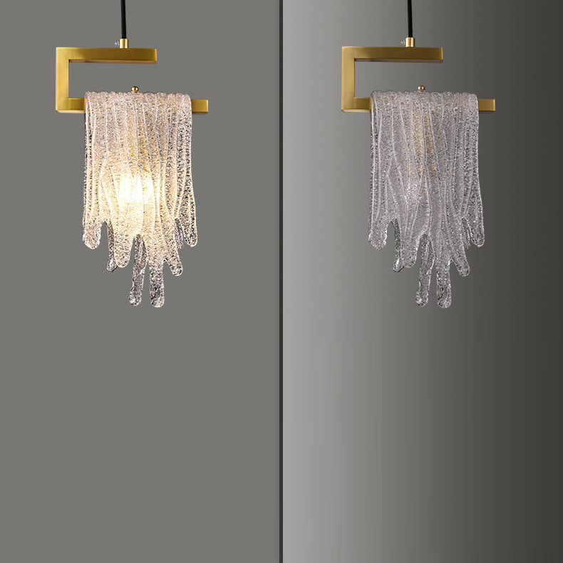 Contemporary Creative Imitation Ice Hanging Glass Tassel Design Brass Frame 1-Light Pendant Light For Living Room