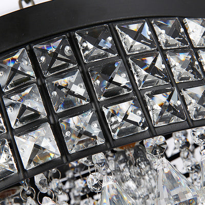 Europäische luxuriöse schwarze runde Kristall-4-Licht-Unterputz-Deckenleuchte